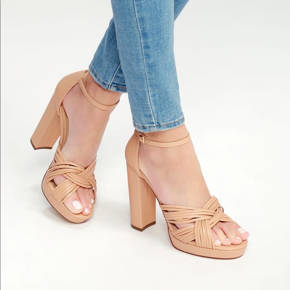 Lulu’s Sivan Nude Platform Ankle Strap Heels